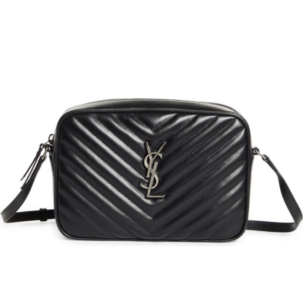 Yves Saint Laurent Black Quilted Camera Crossbody with Silver YSL Emblem